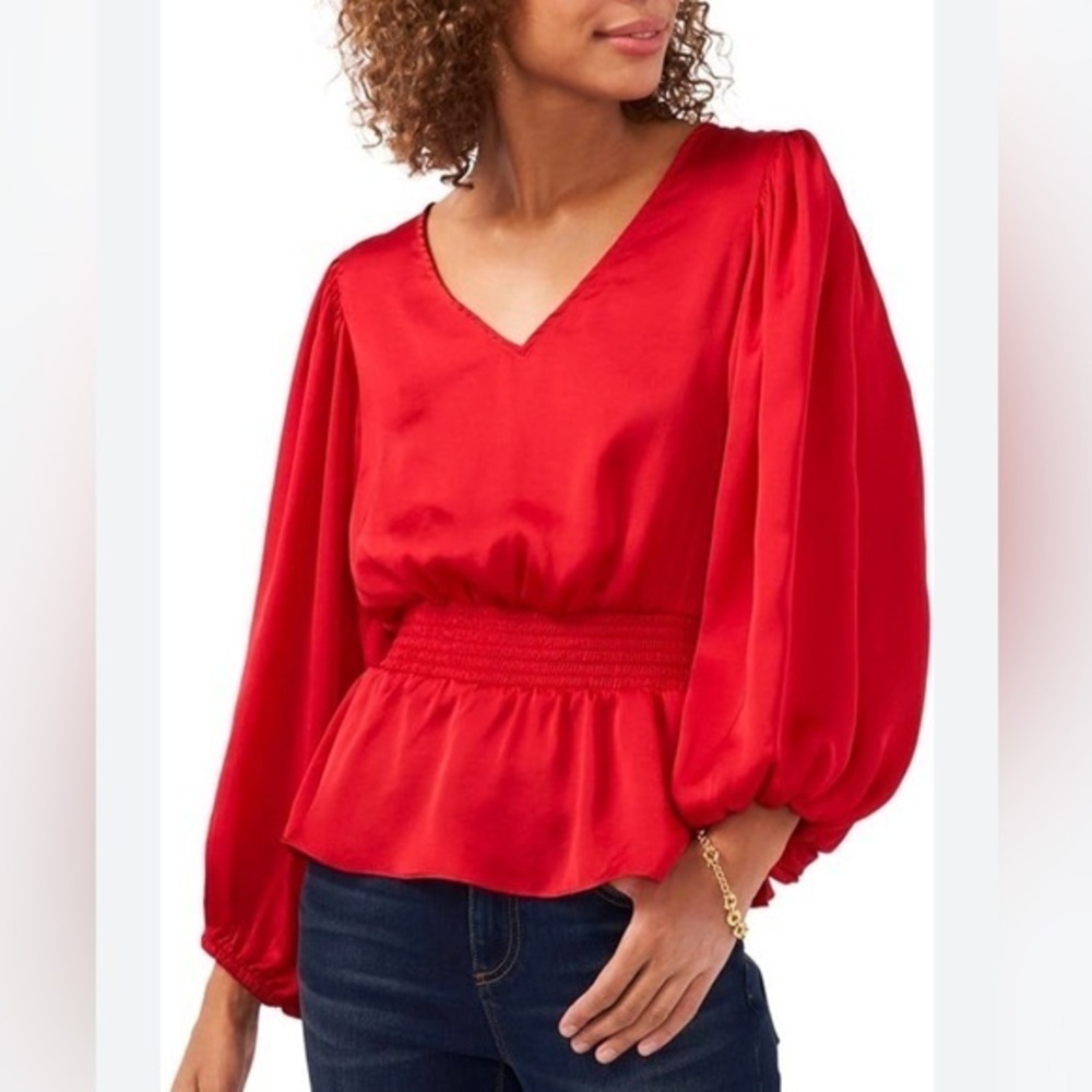Vince Camuto Vibrant Red Blouse with V-Neck